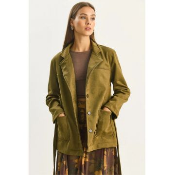 Geaca  din piele intoarsa - verde - cu nasturi