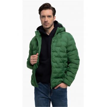 Geaca matlasata cu gluga detasabila - buzunare - sac de compresie -  J-Sintor - Verde