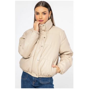 Geaca puffer dama  piele ecologica - oversized - bej - matlasata