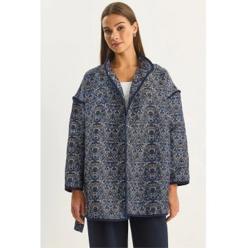 Geaca supradimensionata Bianco Lucci - jacquard - bleumarin