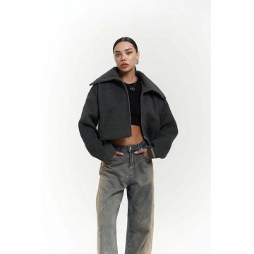 Geaca supradimensionata -  Gri carbune - textil