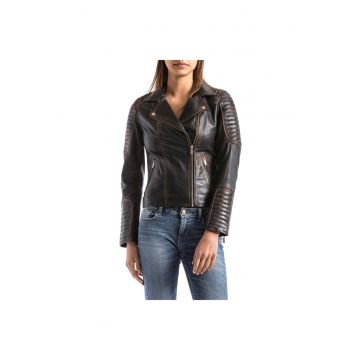 Jacheta biker dama  VOLGA - Piele - Maro