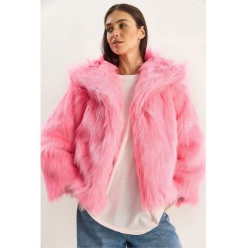 Jacheta dama HiCCUP - supradimensionata - blana artificiala - roz aprins - textil