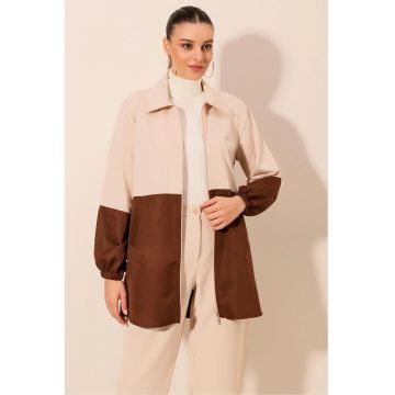 Jacheta dama HiCCUP - trench cu fermoar - maro moca - textil