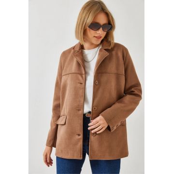 Jacheta dama -  Piele intoarsa - Bej natural -