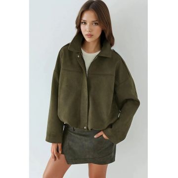 Jacheta dama -  Piele intoarsa - Kaki