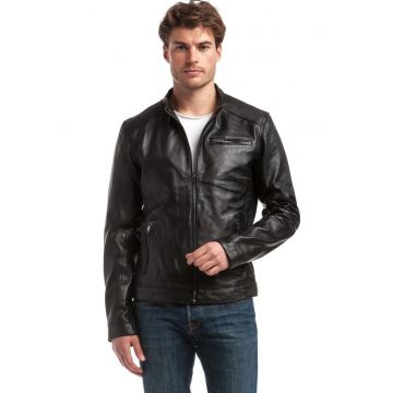Jacheta de piele Alban cu guler scurt -