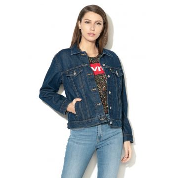 Jacheta din denim cu buzunare pe piept