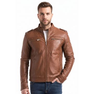 Jacheta din piele Brisbane cu fermoar -