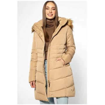 Jacheta matlasata din puf  cu gluga - auriu - poliester