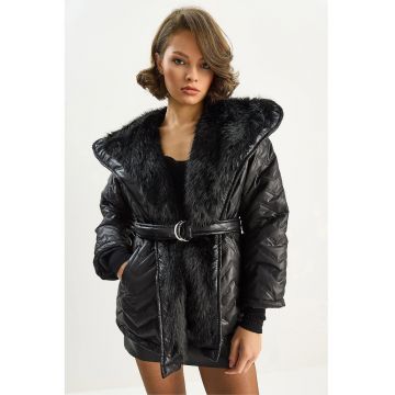 Paltoane si paltoane cu puf -  Femei - LUCCI Kapuca Faux Fur Detailed Jacket - Negru -