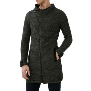 Palton barbati  kaki - bumbac si poliester - model melange - cu fermoar