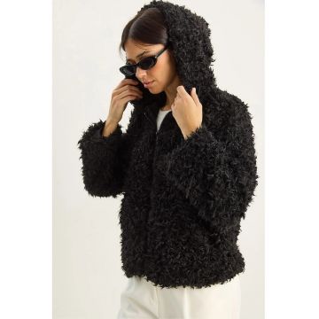 Palton dama HiCCUP - gluga - negru - textil