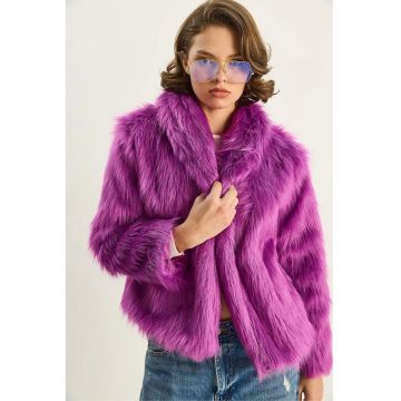 Palton dama - HiCCUP - haina din blana artificiala - mov ametist - fleece