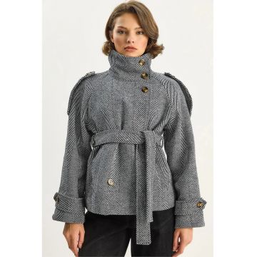 Palton dama - HiCCUP - Jacheta Relaxed Fit cu inchidere cu nasturi - Gri - Textil