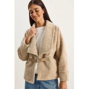 Palton dama HiCCUP - LUCCI - detaliu curea - bej natural - fleece