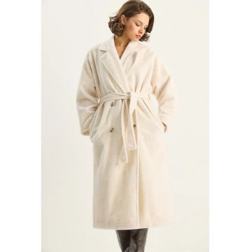 Palton dama HiCCUP - model cu nasturi - crem deschis - fleece