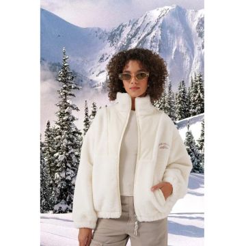 Palton dama HiCCUP - palton gluga - ecru - fleece