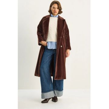 Palton dama HiCCUP - plusat cu nasturi - maro - fleece