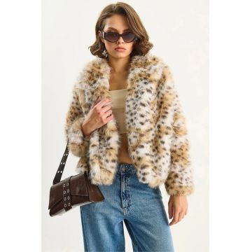 Palton dama HiCCUP supradimensionat din blana artificiala cu imprimeu leopard - multicolor - textil