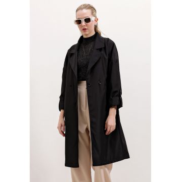 Palton dama HiCCUP - trench din poliester guler sal - negru