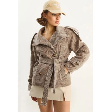 Palton dama -  jacheta relaxata - bej - textil