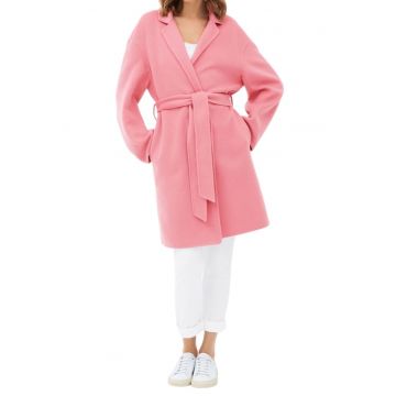 Palton dama  roz - lana - legat in talie - doua buzunare -