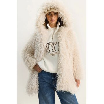 Palton dama  supradimensionat - din blana artificiala - bej