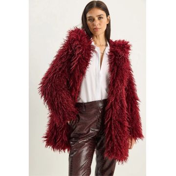 Palton dama  supradimensionat - din blana artificiala - rosu