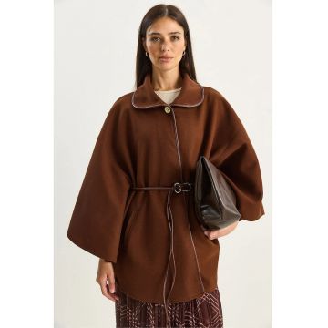 Palton dama  supradimensionat - lana - maro -