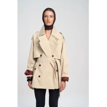Palton dama -  Trench midi - bumbac-poliester - bej natural