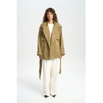 Palton dama -  trencj midi - bumbac-poliester - verde kaki