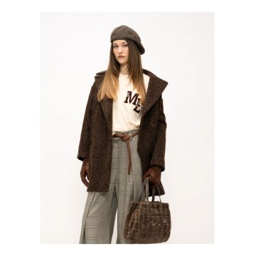 Palton din material teddy cu nasturi Valoria