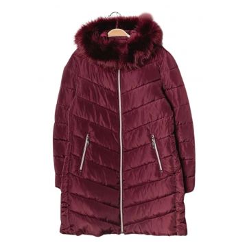 Palton matlasat dama  visiniu - cu gluga detasabila - poliester - umplutura sintetica -