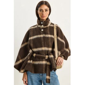 Palton scurt dama  textil - maro/bej -