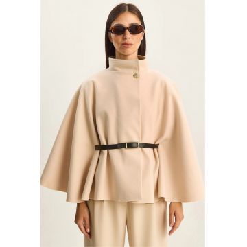 Palton supradimensionat dama HiCCUP - lana - bej