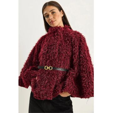 Palton supradimensionat dama  lana - rosu