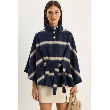 Palton supradimensionat dama  textil - bej/bleumarin -