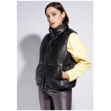 Vesta dama -  matlasata - neagra - piele ecologica - oversized