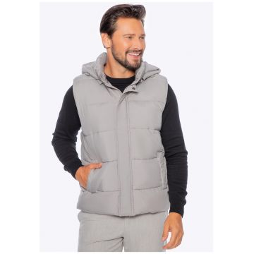 Vesta matlasata barbateasca -  gluga detasabila - poliester - gri