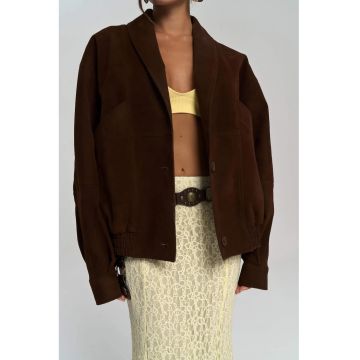 Geaca Bomber -  Bandera - maro cafeniu - textil