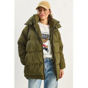 Geaca puffer HiCCUP supradimensionata cu gluga - verde - textil