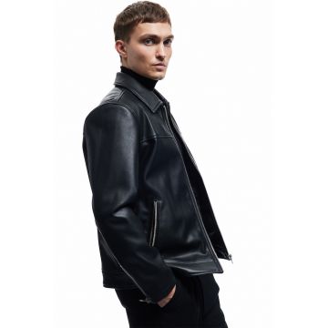 Jacheta de piele ecologica cu buzunare cu fermoar