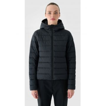 Jacheta de puf  pentru femei - neagra - umplutura din puf sintetic reciclat - gluga - design usor