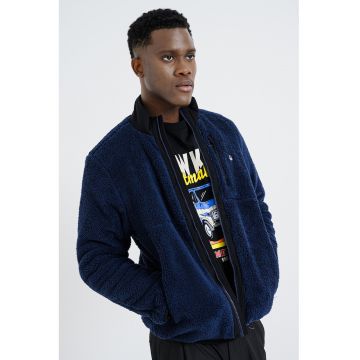 Jacheta din material teddy cu guler mediu