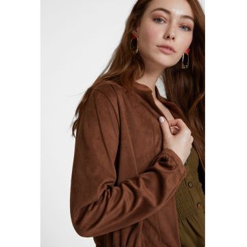 Jacheta din piele intoarsa ecologica cu inchidere cu cordon