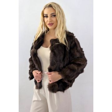 Jacheta scurta Benjo, din blana naturala de vulpe, Maro Ciocolata