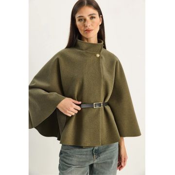 Palton dama -  supradimensionat - verde kaki - amestec de lana