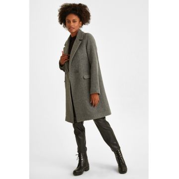 Palton din amestec de lana cu buzunare cu clapa