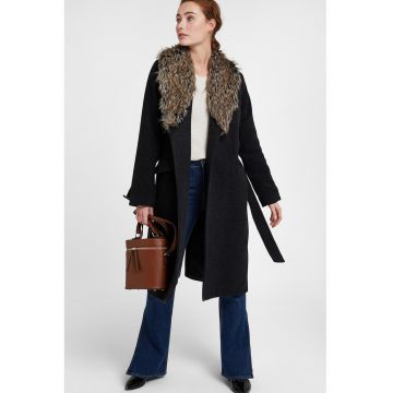 Palton din amestec de lana cu captuseala din blana sintetica